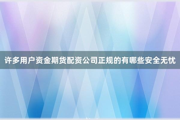 许多用户资金期货配资公司正规的有哪些安全无忧