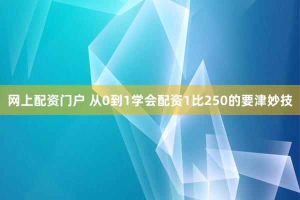 网上配资门户 从0到1学会配资1比250的要津妙技